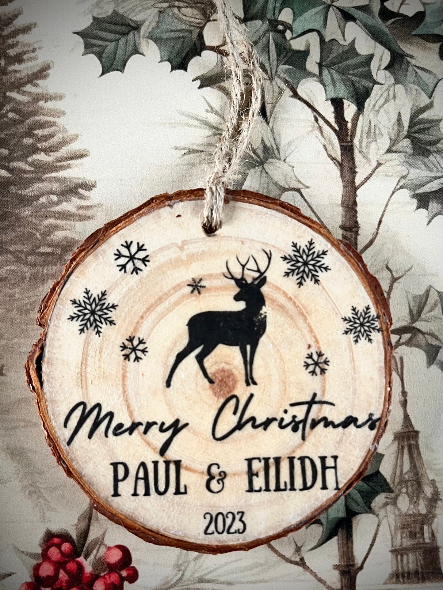 Personalised Rustic Christmas Tree Decoration